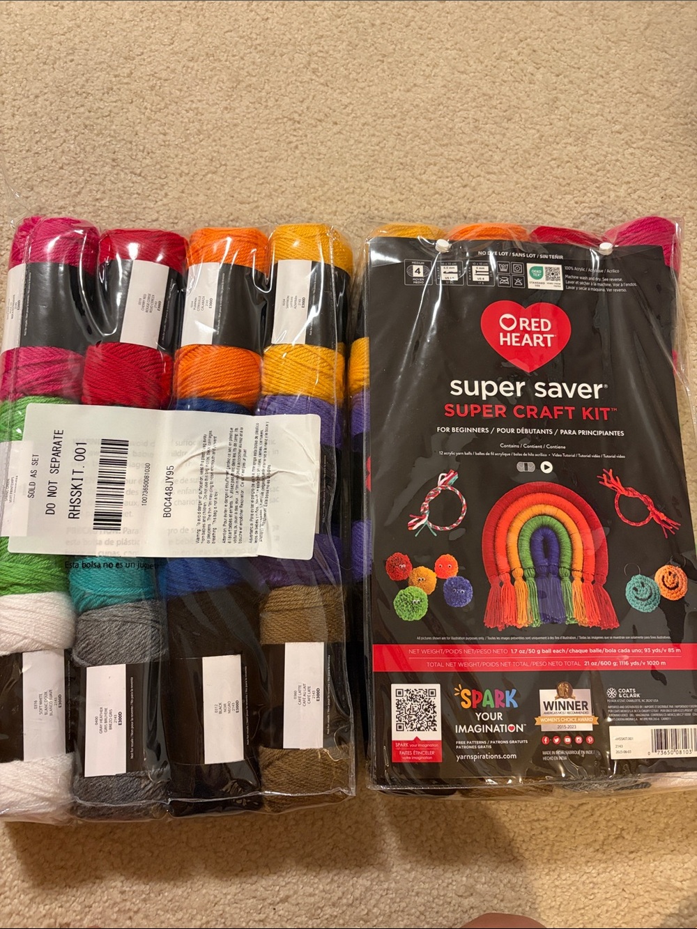 NWT Lot of 2: Red Heart Super Saver Craft Kit with Multicolor Acrylic Yarn